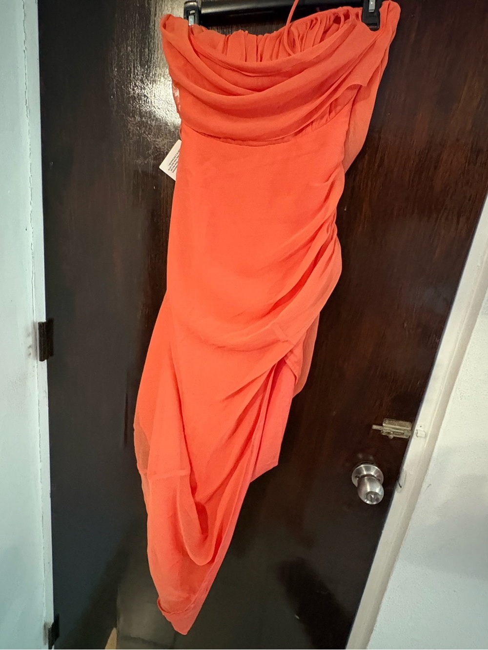 NWT ASOS Orange Strapless Draped Evening Dress. Size 4.